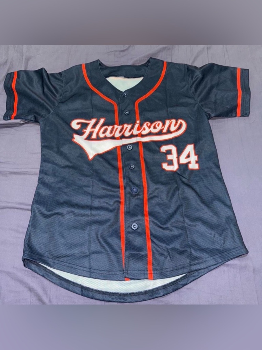 Harrison Black Baseball Jersey with Red Trim & White Script